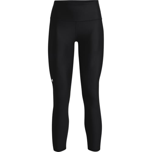 Under Armour Women's Standard HeatGear High No-Slip Waistband Ankle Leggings, Black (001)/White, X-Small Tall