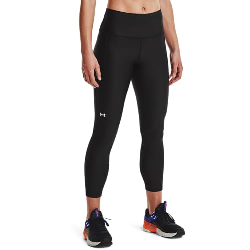 Under Armour Women's Standard HeatGear High No-Slip Waistband Ankle Leggings, Black (001)/White, X-Small Tall