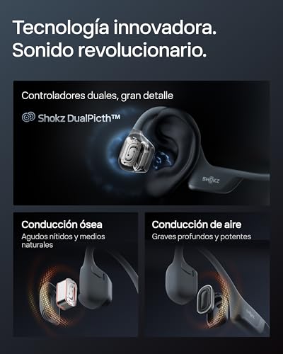 SHOKZ OpenRun Pro 2 Auriculares Deportivos de Conducción Ósea, Inalámbricos Bluetooth 5.3, Micrófonos con Cancelación de Ruido, Resistente al Agua IP55, 12h Reproducción, Carga Rápida USB-C, Negro