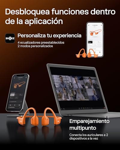 SHOKZ OpenRun Pro 2 Auriculares Deportivos de Conducción Ósea, Inalámbricos Bluetooth 5.3, Micrófonos con Cancelación de Ruido, Resistente al Agua IP55, 12h Reproducción, Carga Rápida USB-C, Naranja