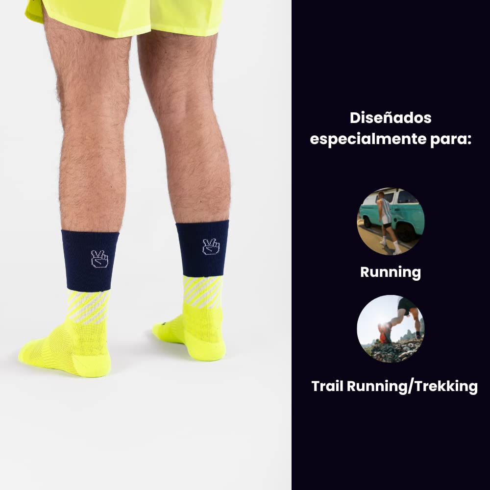 Calcetines Running Divertidos 100% Técnicos, transpirables, compresivos, anatómicos, termorregulador, talón, puntera y metatarso reforzados, perfectos para running, trail, trekking, ciclismo