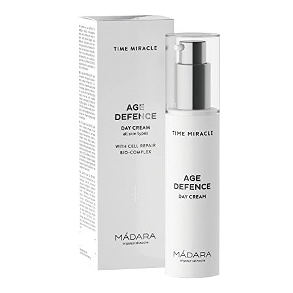 MADARA Organic Skin Care - TIME MIRACLE Age Defense Day Cream - Hidratante Antienvejecimiento con Ácido Hialurónico, Antioxidantes y Agua de Abedul para una Piel Radiante, 50ml