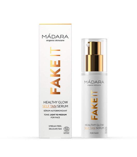 MÁDARA Cosméticos Orgánicos | Fake It Healthy Glow Self Tan Serum For Face - 30ml, con aceite de semilla de frambuesa, manteca de karité, ácido hialurónico multimolecular y vitamina E