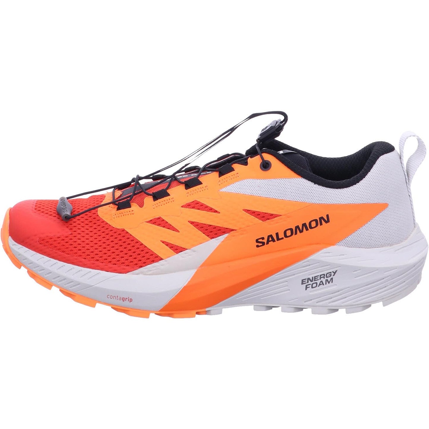 SALOMON Shoes Sense Ride 5, Zapatillas de Trail Running Hombre, Lunar Rock/Shocking Orange/Fiery Re, 44 EU