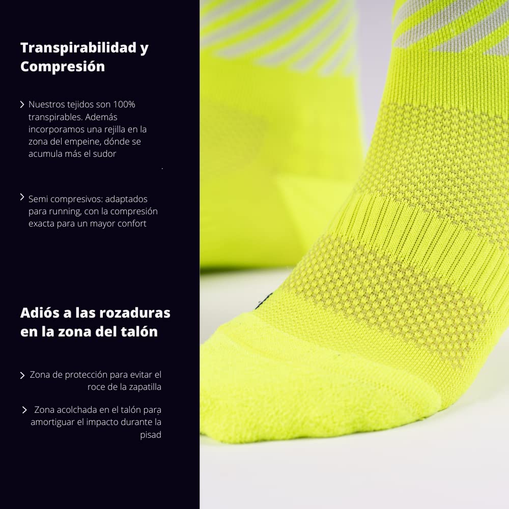 Calcetines Running Divertidos 100% Técnicos, transpirables, compresivos, anatómicos, termorregulador, talón, puntera y metatarso reforzados, perfectos para running, trail, trekking, ciclismo