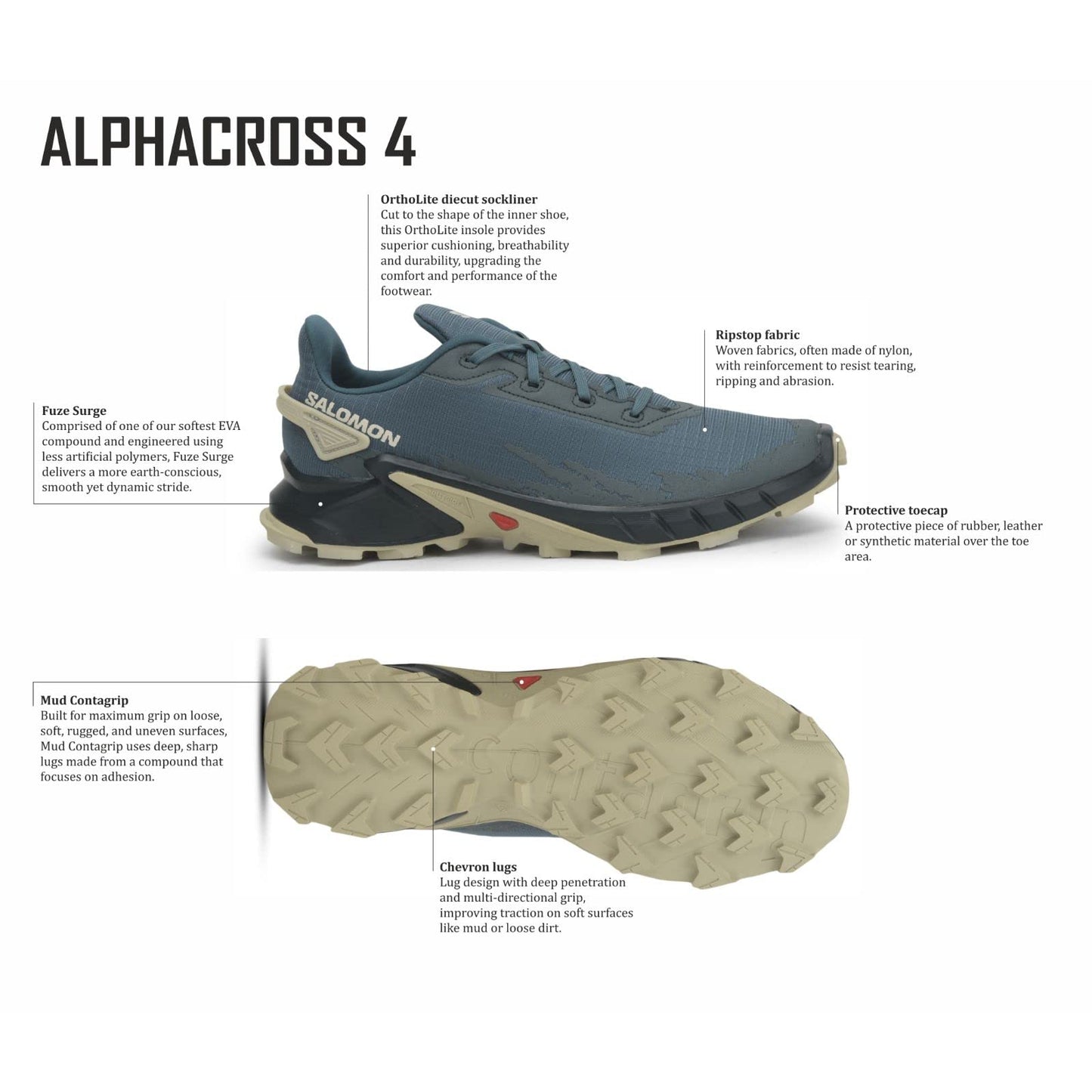 SALOMON Shoes ALPHACROSS 4, Zapatillas de Trail Running Hombre, Stargazer/Carbon/Moss Gray, 46 2/3 EU