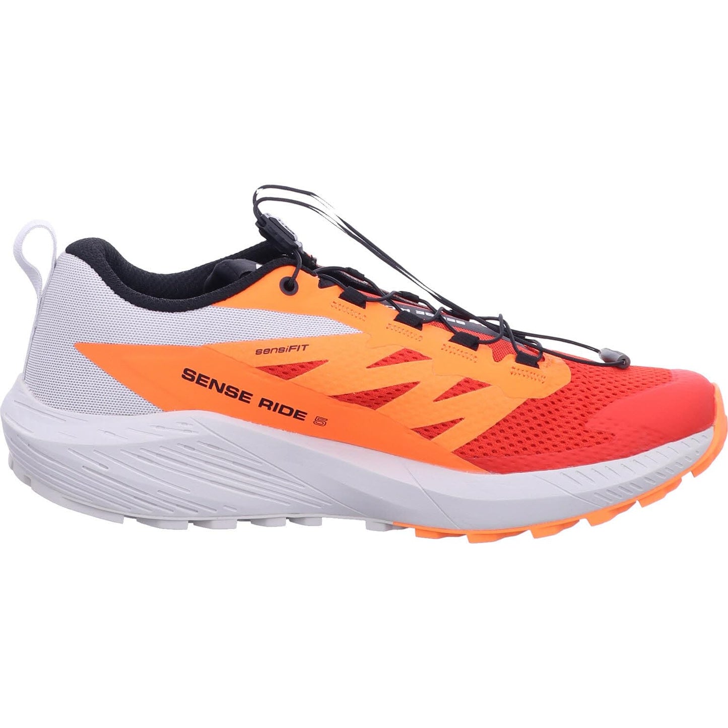 SALOMON Shoes Sense Ride 5, Zapatillas de Trail Running Hombre, Lunar Rock/Shocking Orange/Fiery Re, 44 EU