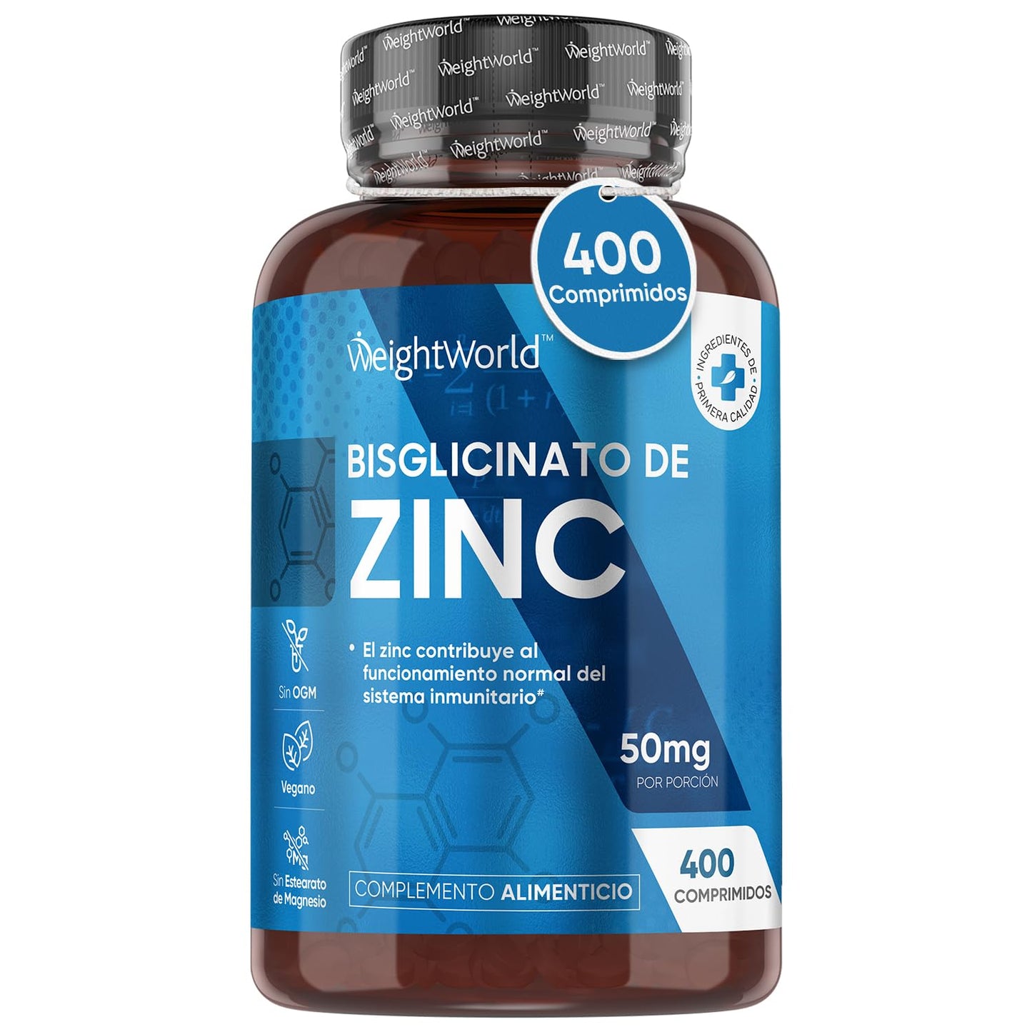 Bisglicinato de Zinc - 400 Comprimidos | Para el Pelo, Piel, Uñas y Reforzar Sistema Inmunológico | Antioxidante Quelado para Hombre y Mujer | +1 Año de Suministro, Vegano, Sin Gluten y Keto