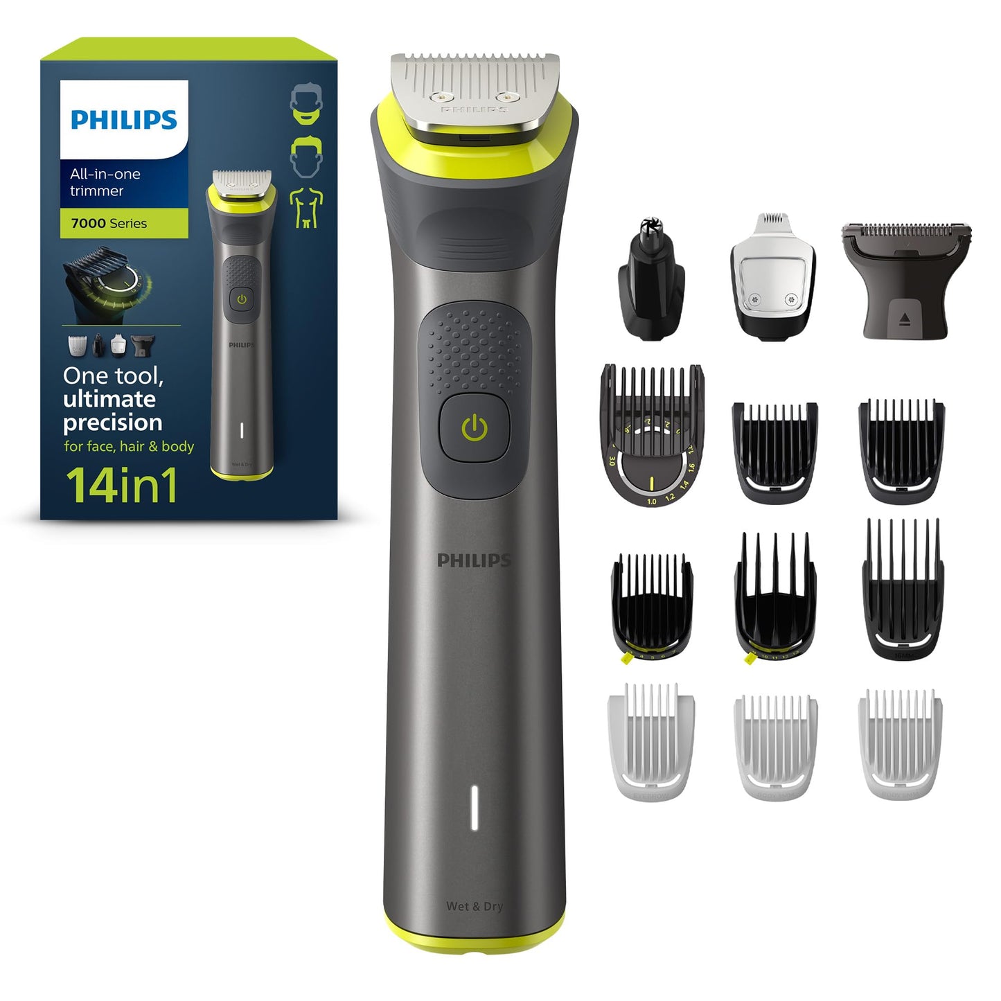 Philips Recortadora de Barba Serie 7000, Máquina Cortar Pelo, Cortapelos Hombre, Kit 14 en 1 Para Cara, Pelo, Orejas, Nariz y Cuerpo,120min de uso, En Seco y Húmedo, Recargable, Funda, MG7930/15