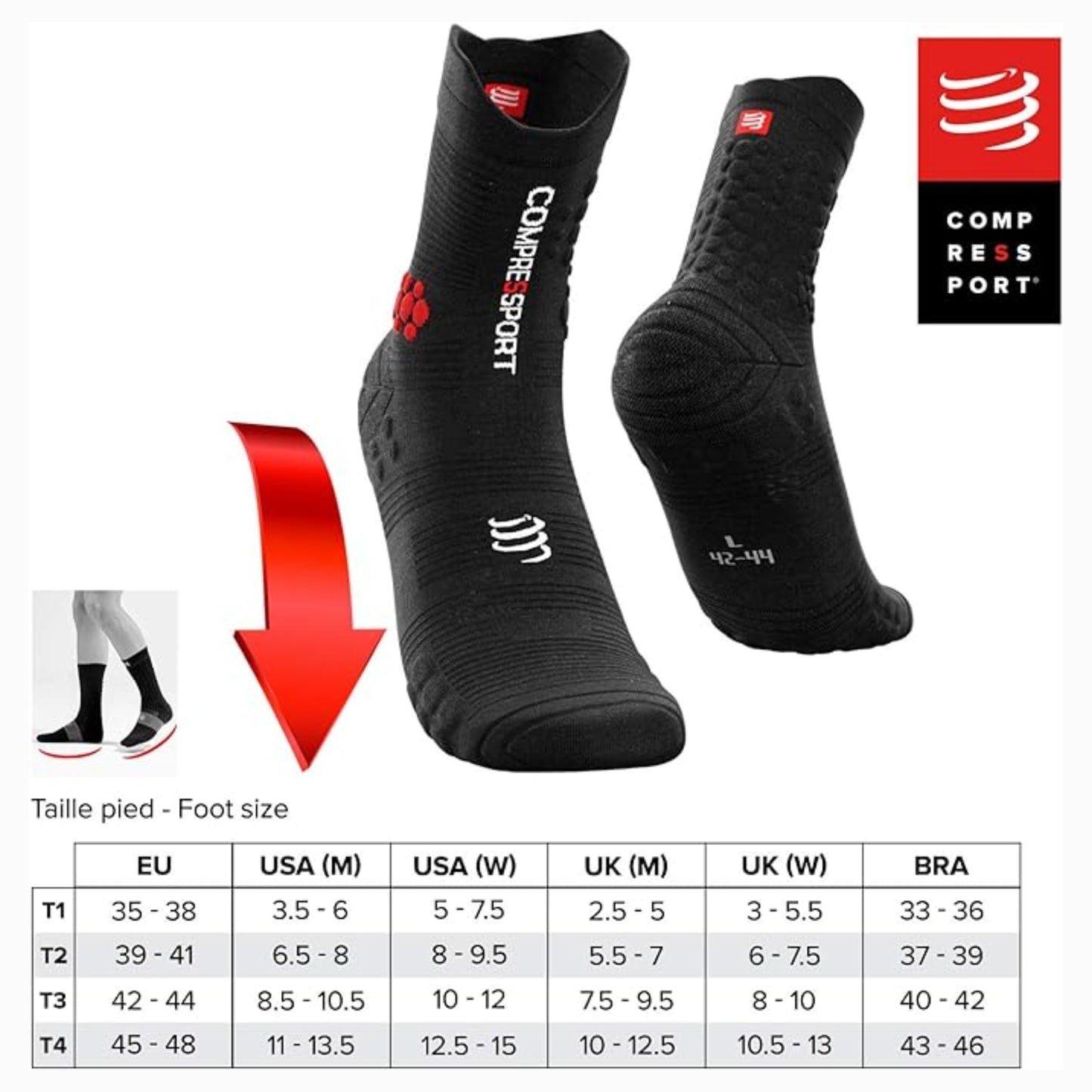 Compressport Trail Socks - Pro Racing Socks V3.0 Trail - Calcetines de trail - Amortiguación - Running - Estabilidad del pie - Protección y transpirabilidad - Todo terreno