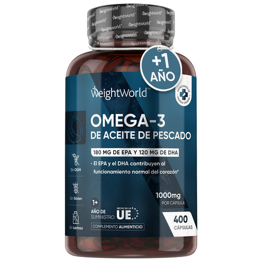 Omega-3 DHA y EPA 1000mg de Concentración 400 Cápsulas Blandas para Más de 1 Año - Ácidos Grasos en Perlas de Aceite de Pescado de Alta Potencia, Contribuye al Funcionamiento Normal del Corazón