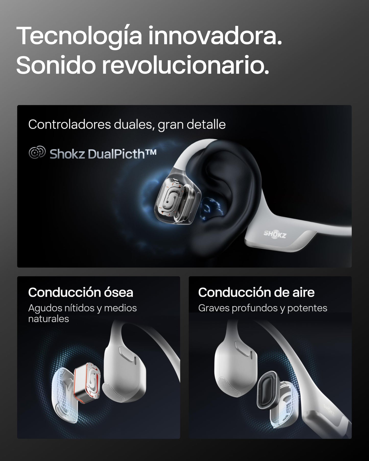 SHOKZ OpenRun Pro 2 Auriculares Deportivos de Conducción Ósea, Inalámbricos Bluetooth 5.3, Micrófonos con Cancelación de Ruido, Resistente al Agua IP55, 12h Reproducción, Carga Rápida USB-C, Plata