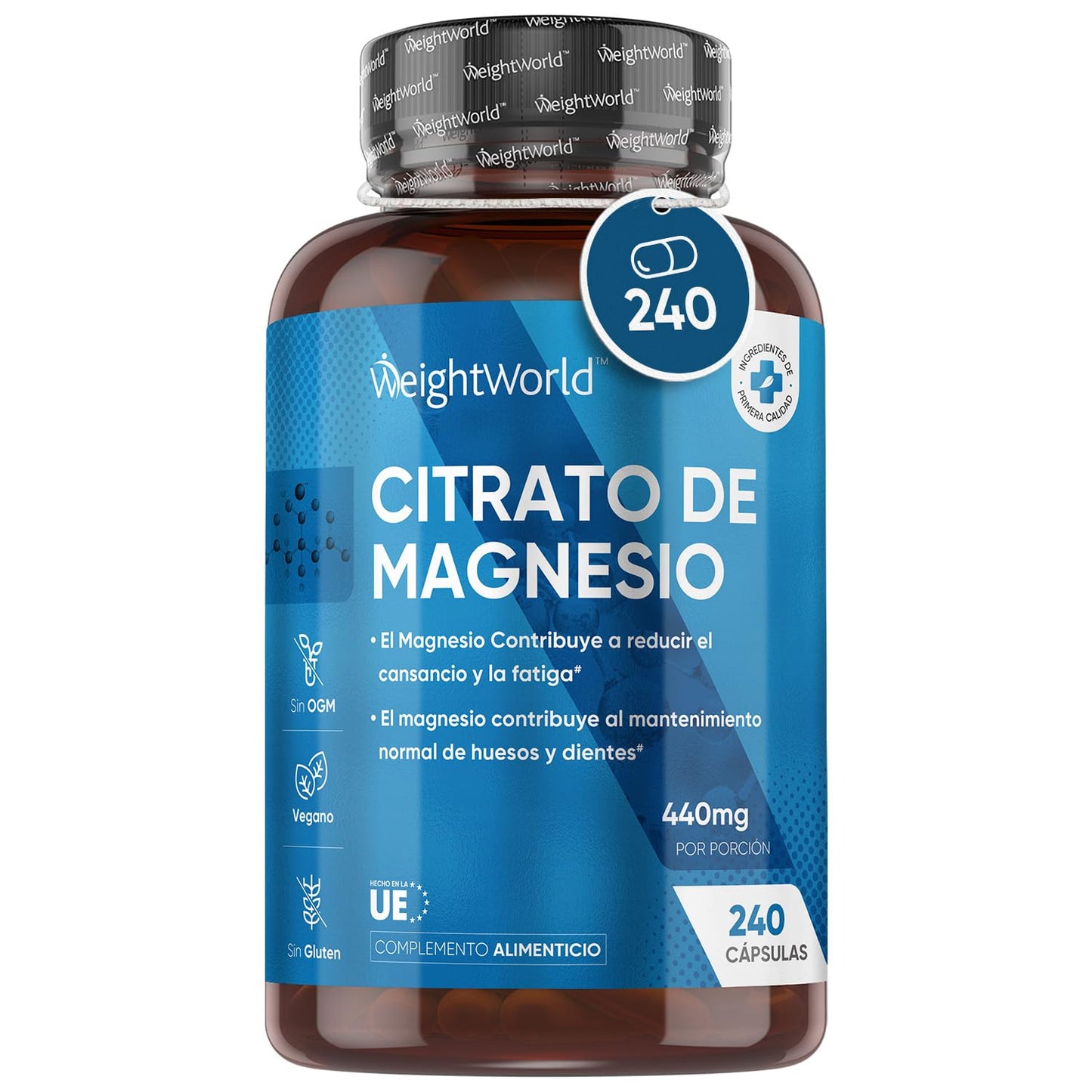 Citrato de Magnesio 1480mg, 240 Cápsulas Veganas - 440mg de Magnesio Puro de Alta Biodisponibilidad, 4 Meses de Suministro, Reduce Cansancio y Fatiga, Equilibra los Electrolitos, Suplemento Deportivo.