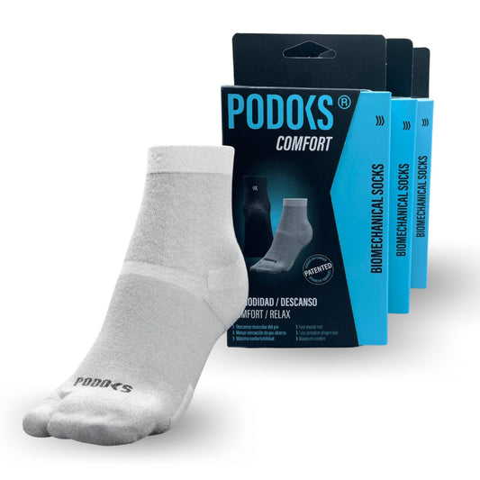 PODOKS - Calcetines hombre y mujer Confort - Calcetines blancos fascitis plantar - Calcetines de compresión para trabajo - Calcetines coolmax con almohadillado y separación del primer dedo