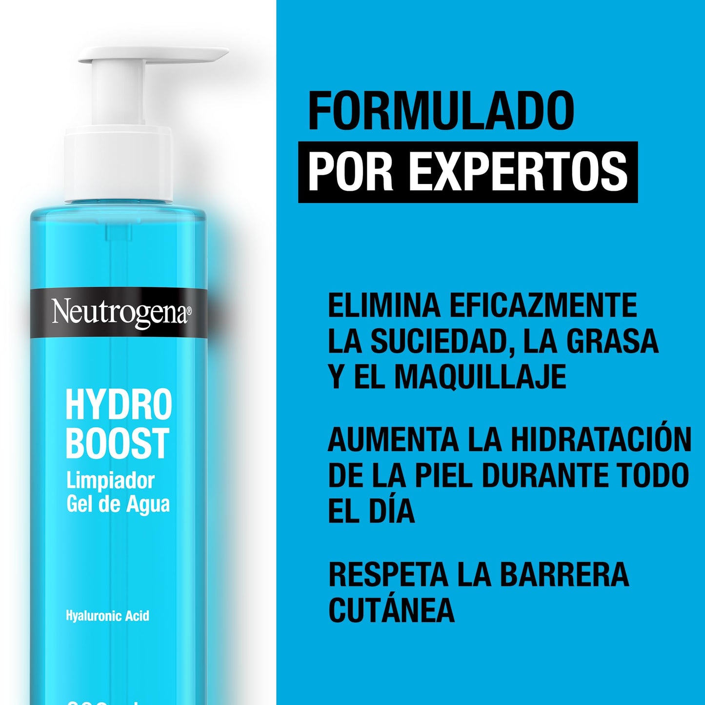 Neutrogena Hydro Boost Limpiador Gel de Agua (1 x 200 ml), gel limpiador facial para eliminar el maquillaje y la suciedad, jabón hidratante adecuado para todo tipo de pieles