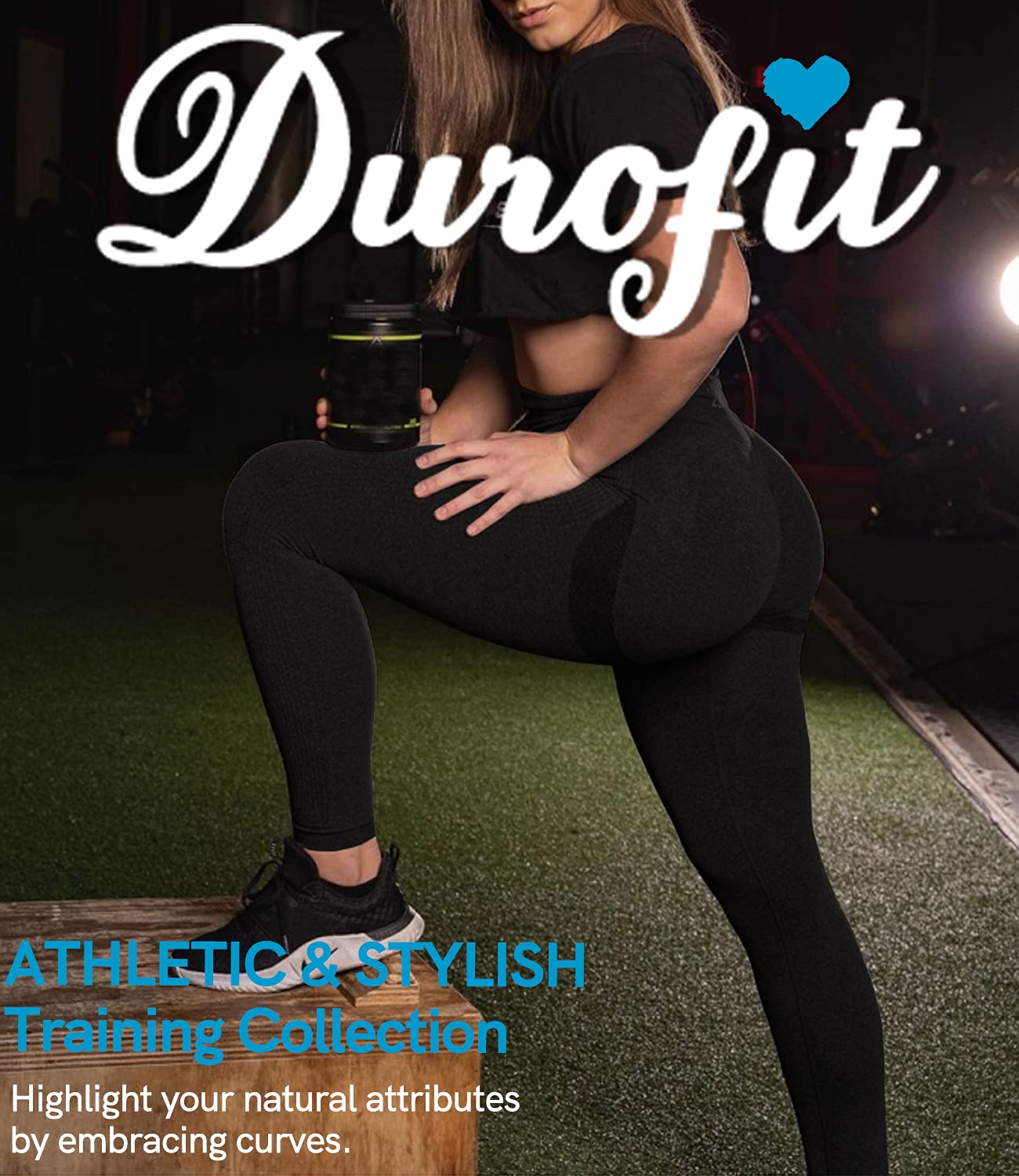 DUROFIT Mallas Push Up Mujer Leggings Deportivas Pantalones Deportivos Fitness Leggins Polainas de Yoga Training Fitness Cintura Alta Estiramiento Elásticos Negro M