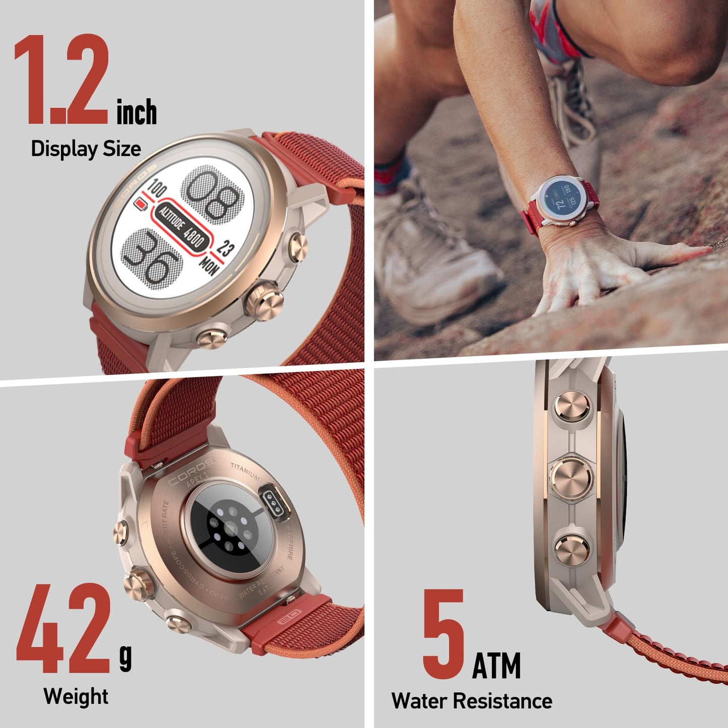 COROS Apex 2 Reloj GPS Outdoor, 1,2" Zafiro Titanio, 17 días de Batería, Navegación en muñeca, Mapas Offline, Monitor de Frecuencia Cardiaca, Medición del sueño, Carrera, Ciclismo, Escalada-Rosa