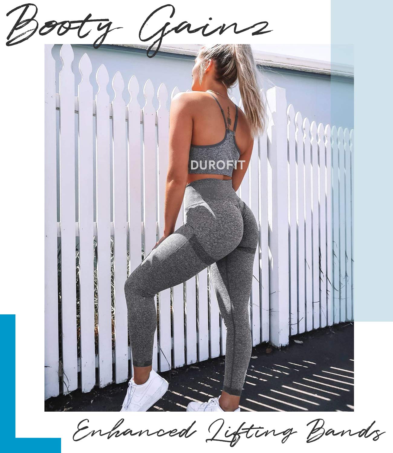 DUROFIT Mallas Push Up Mujer Leggings Deportivas Pantalones Deportivos Fitness Leggins Polainas de Yoga Training Fitness Cintura Alta Estiramiento Elásticos Gris M