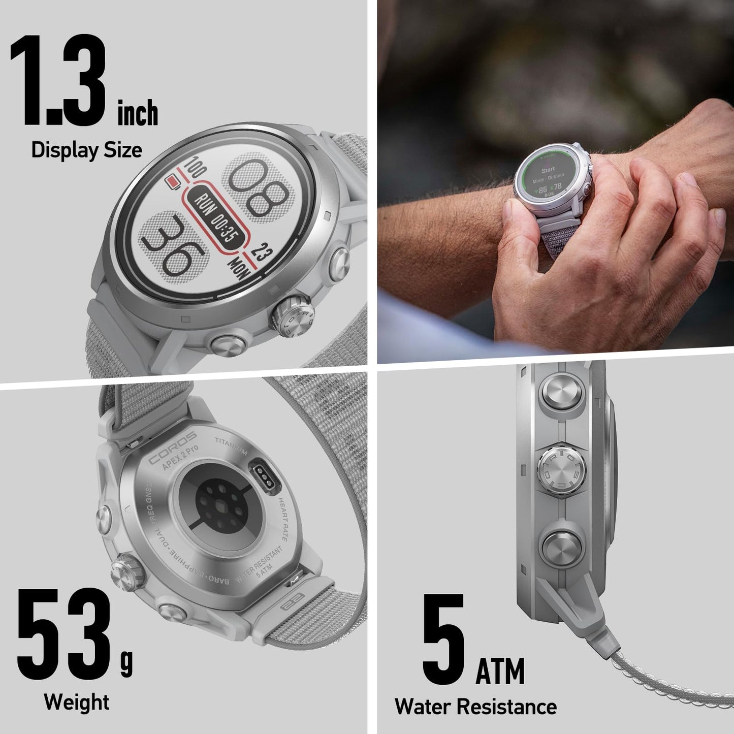 COROS APEX 2 Pro Reloj GPS Outdoor, 1,3" Zafiro Titanio, 30 días de Batería, Doble Frecuencia GPS, Navegación en Muñeca, Mapa Offline, Monitor de Frecuencia Cardiaca y de Sueño, Correr, Ciclismo-Negro