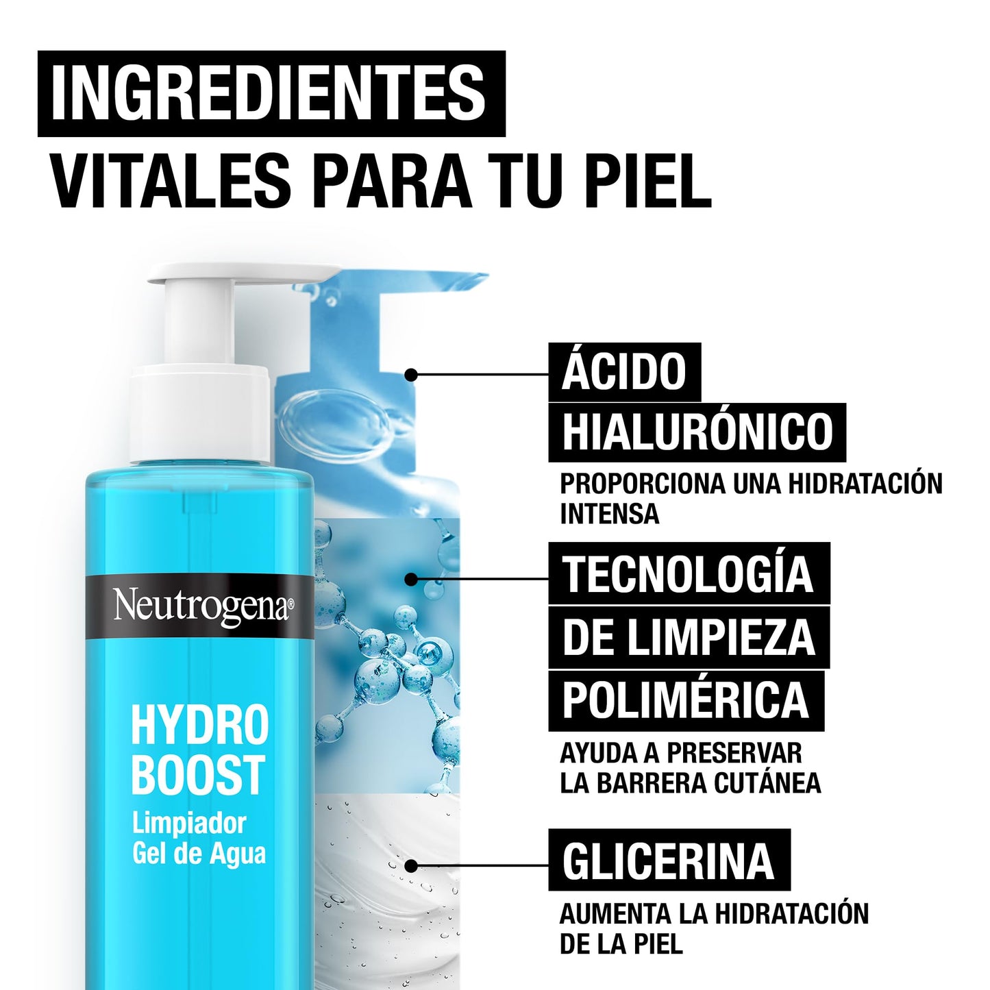 Neutrogena Hydro Boost Limpiador Gel de Agua (1 x 200 ml), gel limpiador facial para eliminar el maquillaje y la suciedad, jabón hidratante adecuado para todo tipo de pieles