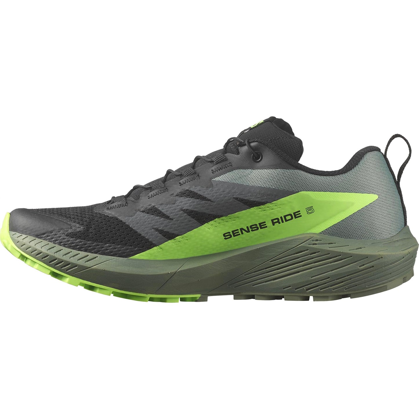 SALOMON Sense Ride, Zapatillas de Trail Running Hombre, Sense Ride 5 Black/Laurel Wreath/Green Gecko, 43 1/3 EU