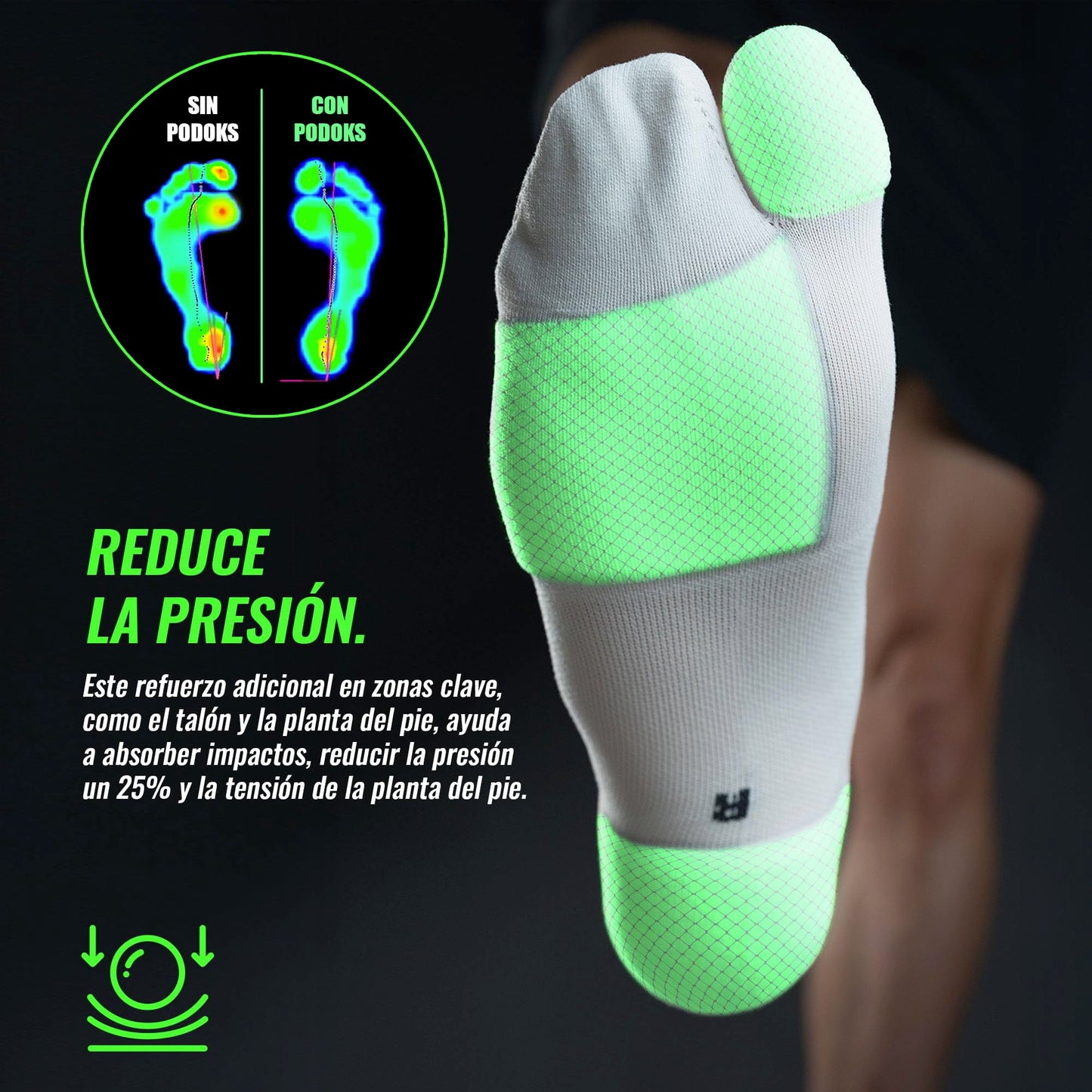 PODOKS - Calcetines hombre y mujer Confort - Calcetines blancos fascitis plantar - Calcetines de compresión para trabajo - Calcetines coolmax con almohadillado y separación del primer dedo