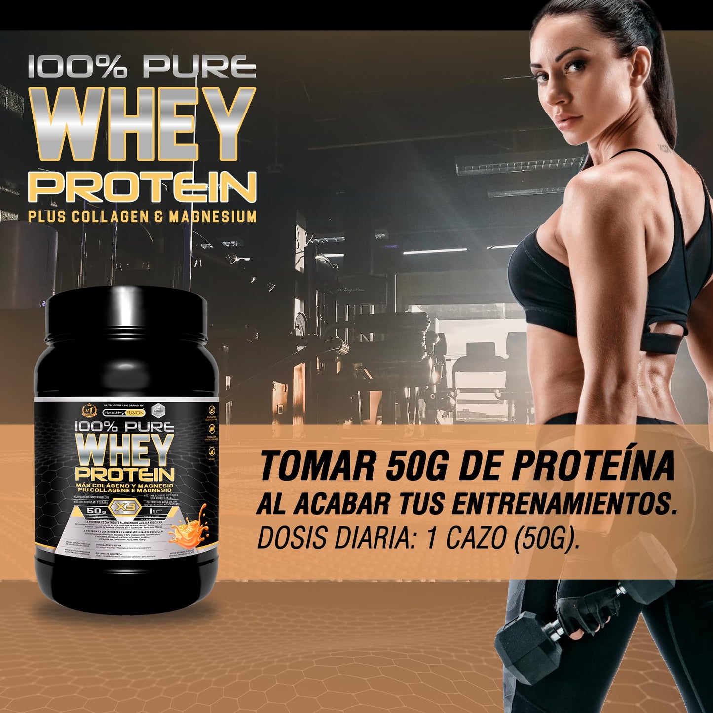 Healthy Fusion Whey Protein | Proteína Whey pura con Colágeno + Magnesio | Mejora tus entrenamientos | Protege y aumenta la masa muscular | 1000g de proteína