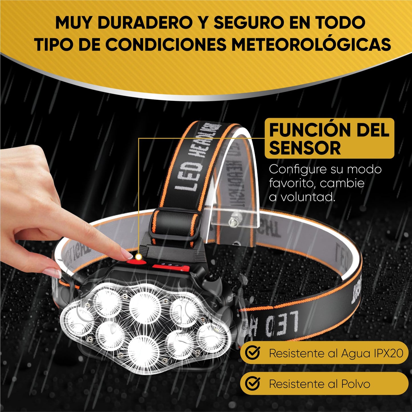 GygaFlex © Linterna Frontal LED Recargable |Alta Potencia Con 4 Modos | Frontal Trail Running | Alcance 100 Metros Impermeable IPX20 | Para Casco Bicicleta Cabeza Trabajo Pesca Camping y Caza