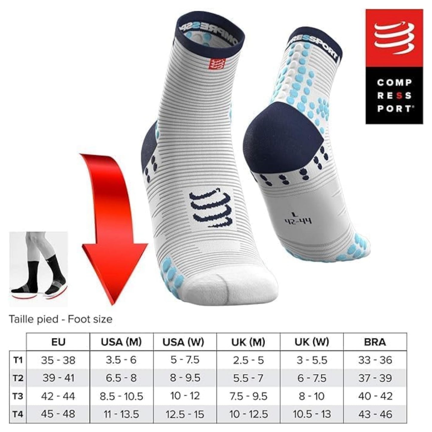 Compressport Calcetines para Correr - Pro Racing Socks V3 Run High - Prevención de ampollas - Amortiguación y transpirabilidad - Correr y triatlón - para Entrenamiento y competición - Ligeros