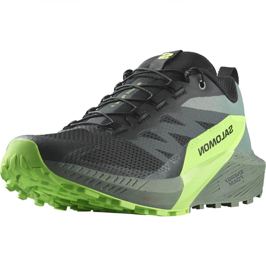 SALOMON Sense Ride, Zapatillas de Trail Running Hombre, Sense Ride 5 Black/Laurel Wreath/Green Gecko, 43 1/3 EU