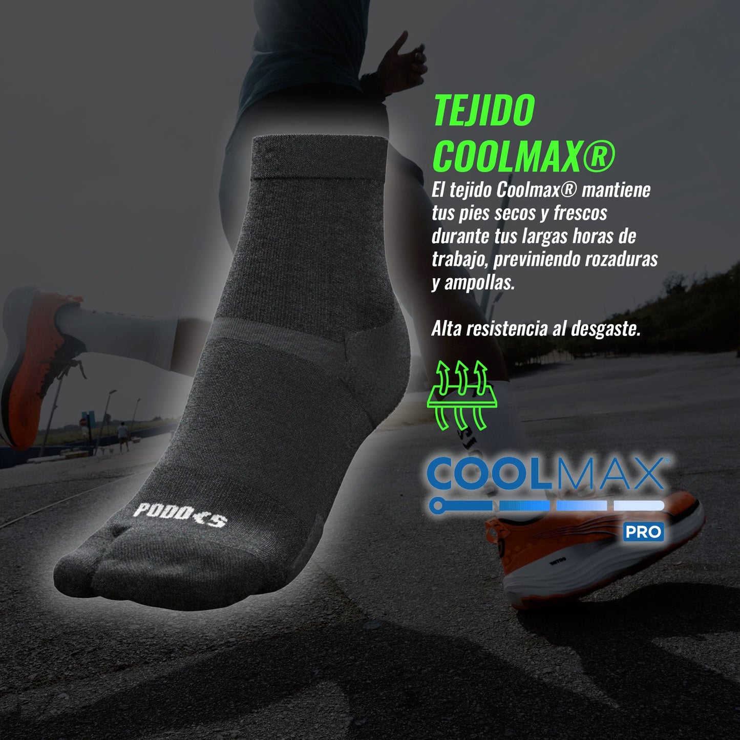 PODOKS - Calcetines hombre y mujer Confort - Calcetines negros fascitis plantar - Calcetines de compresión para trabajo - Calcetines coolmax con almohadillado y separación del primer dedo