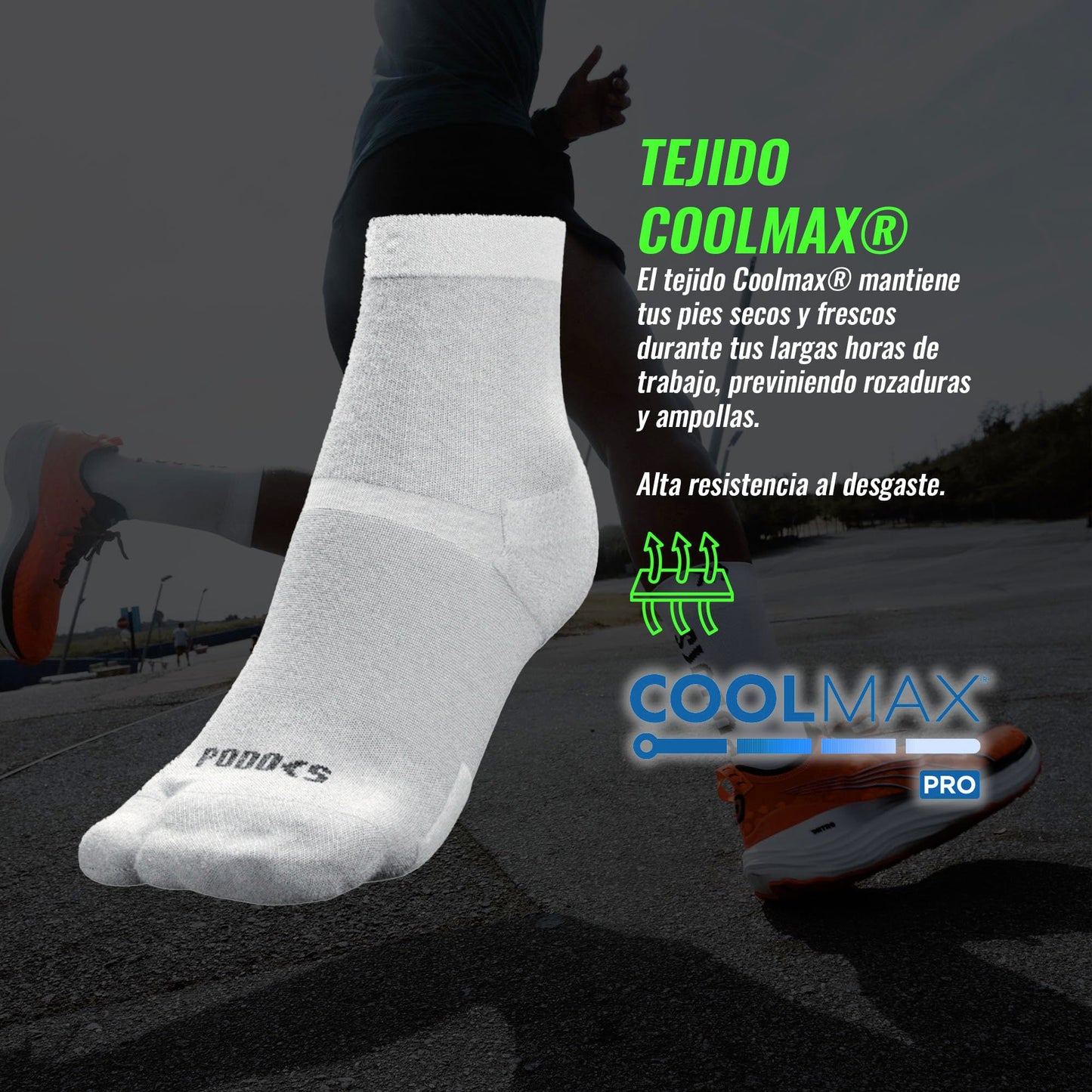 PODOKS - Calcetines hombre y mujer Confort - Calcetines blancos fascitis plantar - Calcetines de compresión para trabajo - Calcetines coolmax con almohadillado y separación del primer dedo