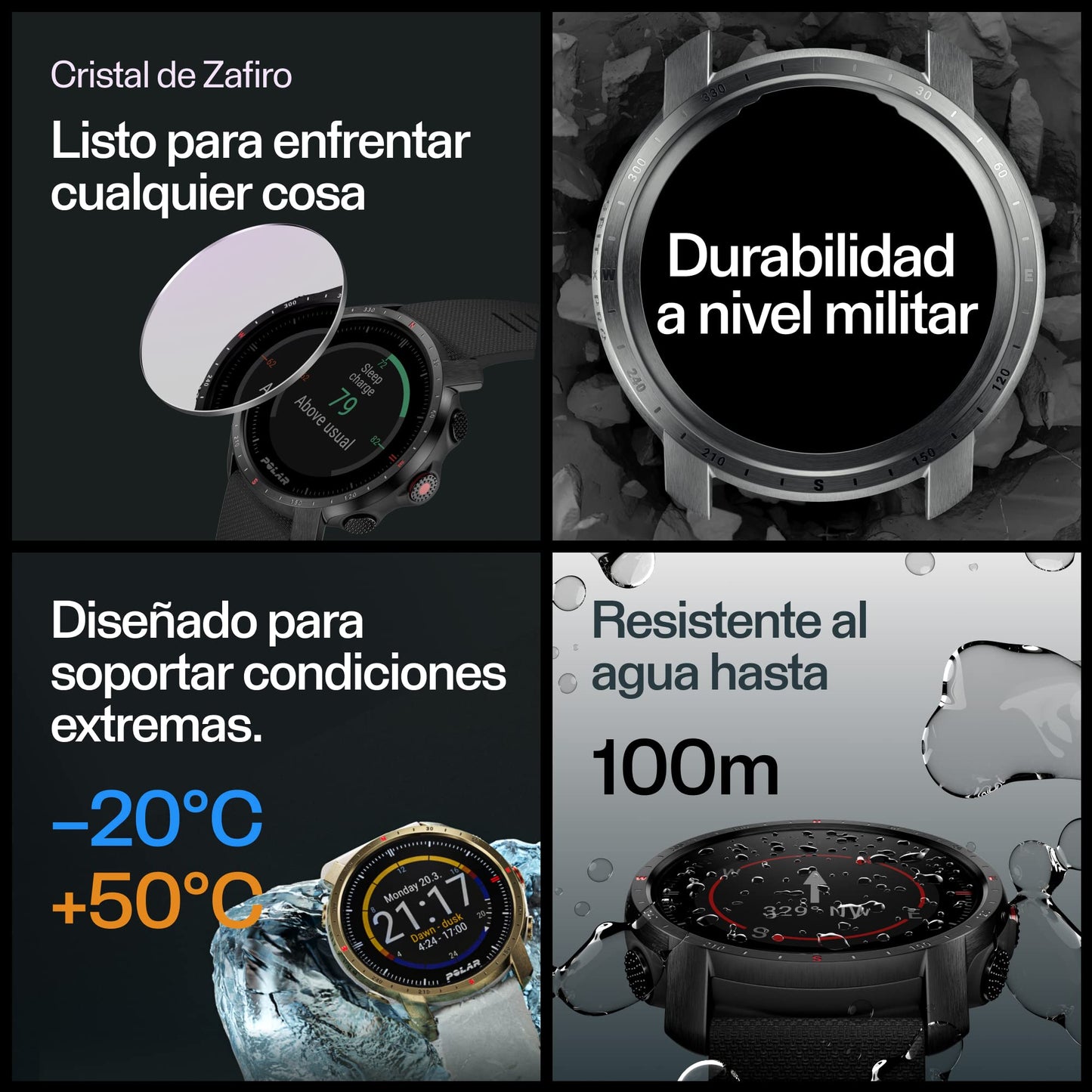 Polar Grit X Pro- GPS Multisport Smartwatch- Durabilidad Militar, Cristal de Zafiro, FC en la Muñeca, Batería de Larga Duración, Orientación, Para Deportes al Aire libre, Trail Running, Senderismo